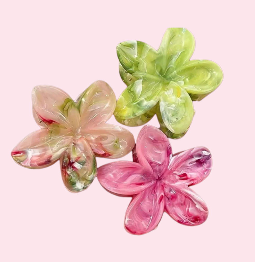 Marble Flower Claw Clip