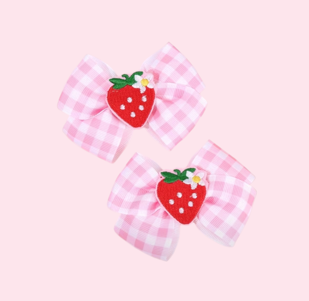 Gingham Strawberry Bow