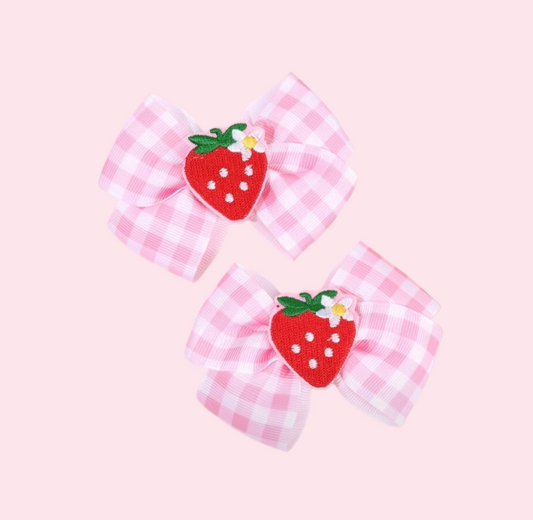 Gingham Strawberry Bow